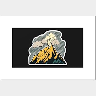 Yellow Smokey Peaks Mountain Sticker Posters and Art